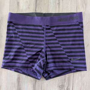 Nike Pro Women's 3" Purple Striped Shorts, Small (B9)